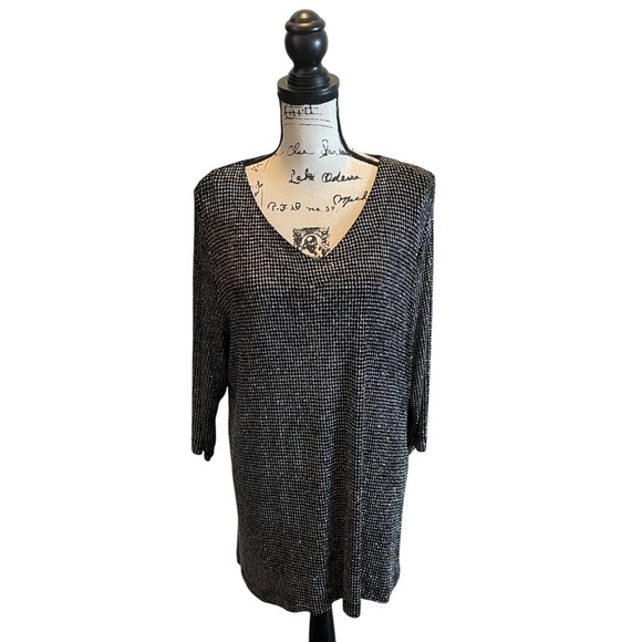 J.B.S. Ltd Tunic Blouse Black Size 2X Vintage Metallic Glitter Formal stretch - Picture 1 of 8